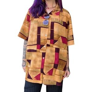 90s Vintage Geometric Button Up • Size Large/XL 🌞♦️